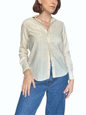 Vintage Hudson’s Bay Pastel Yellow Pinstripe Button Down Shirt | Fits S-XS